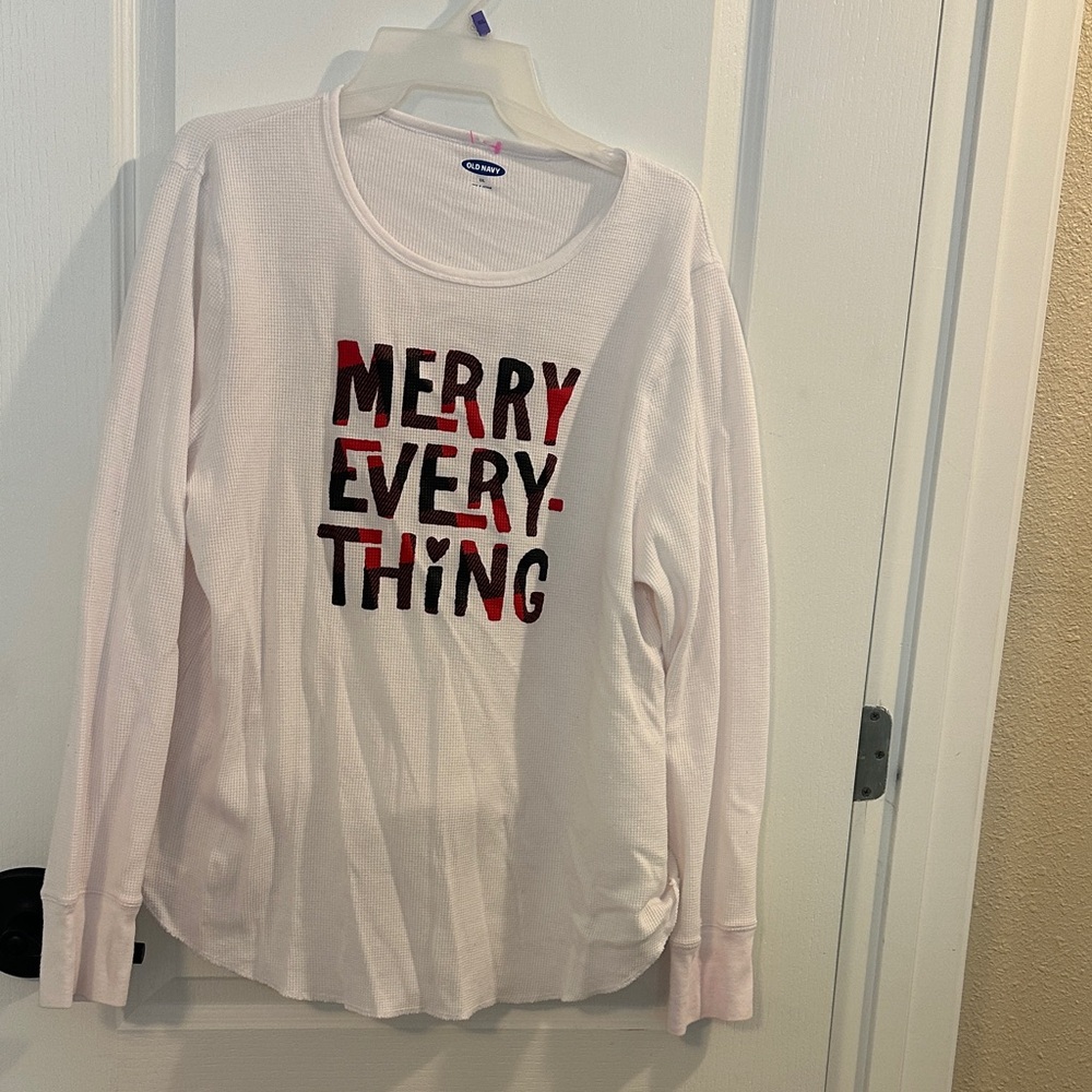 Old Navy White Long Sleeve with Festive Text